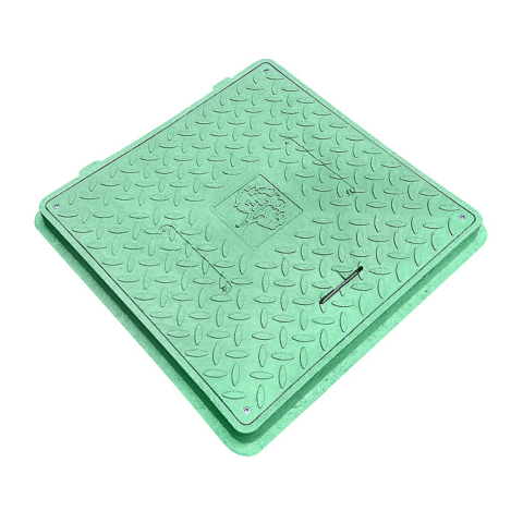 Zelený štvorcový poklop so zámkom